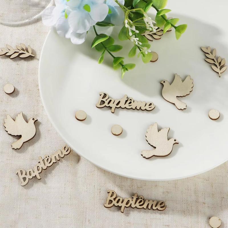 60pcs Baptism Confetti Wooden Pigeon Shape Sage Party Accessory Christening Communion Party Decoration Festive Table Decoration