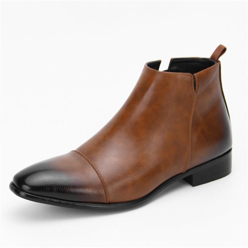 Designer New Winter Pointed Patchwork Pu Leather Shoes High Tops Motorcycle Shoes For Male Formal Business Chelsea Ankle Boots