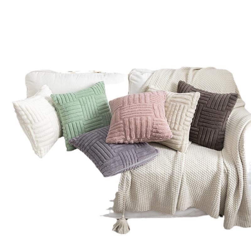Woven Plush Double-Sided Solid Color Pillow Cover
