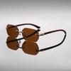 Frameless Polygonal Sunglasses With Cut Edges Women'S High-End Retro Glasses Men Wood Grain Legs Leopard Head Sun Glasses