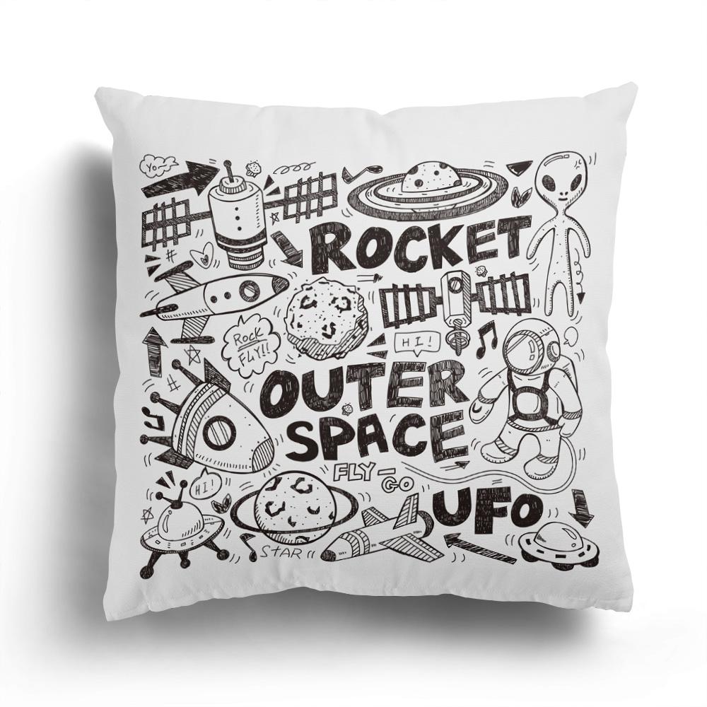Home Sofa Cushion Cover Cartoon Pattern Pillowcase Fashion Black And White Star Astronaut Plush