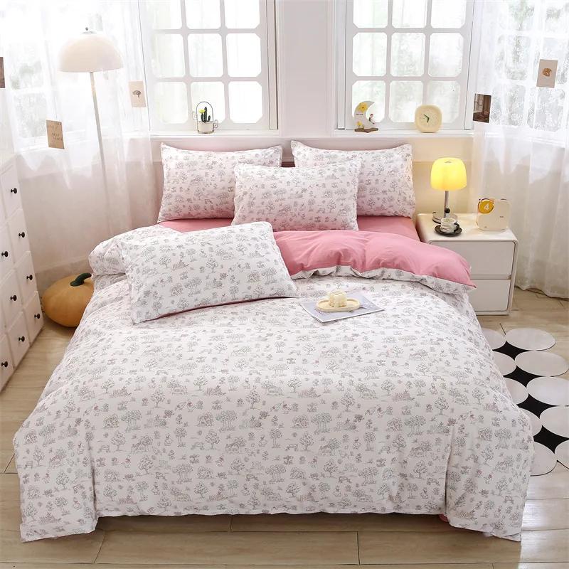 

2025 new class A double-layer yarn knitted cotton four-piece set, water machine, machine wash, bed sheet four-piece set 1.2m sheet 3pcs&Flat Sheet