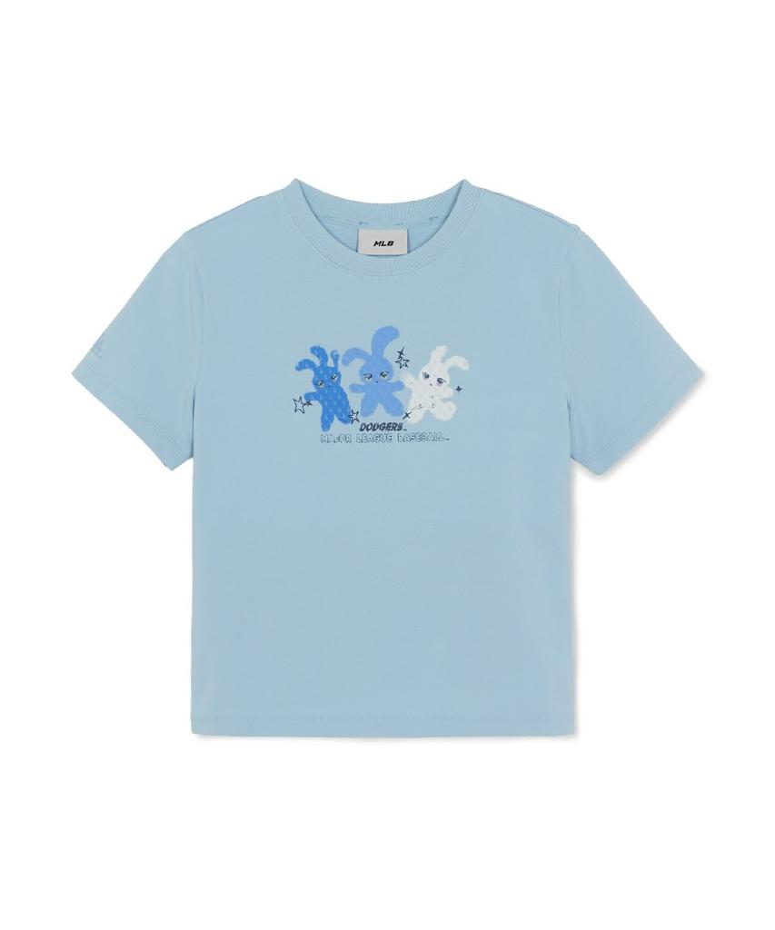 Emelbi Women'S Small Bunny Graphic Slim Semi-Crop Short Sleeve T-Shirt La (Mg.Blue)