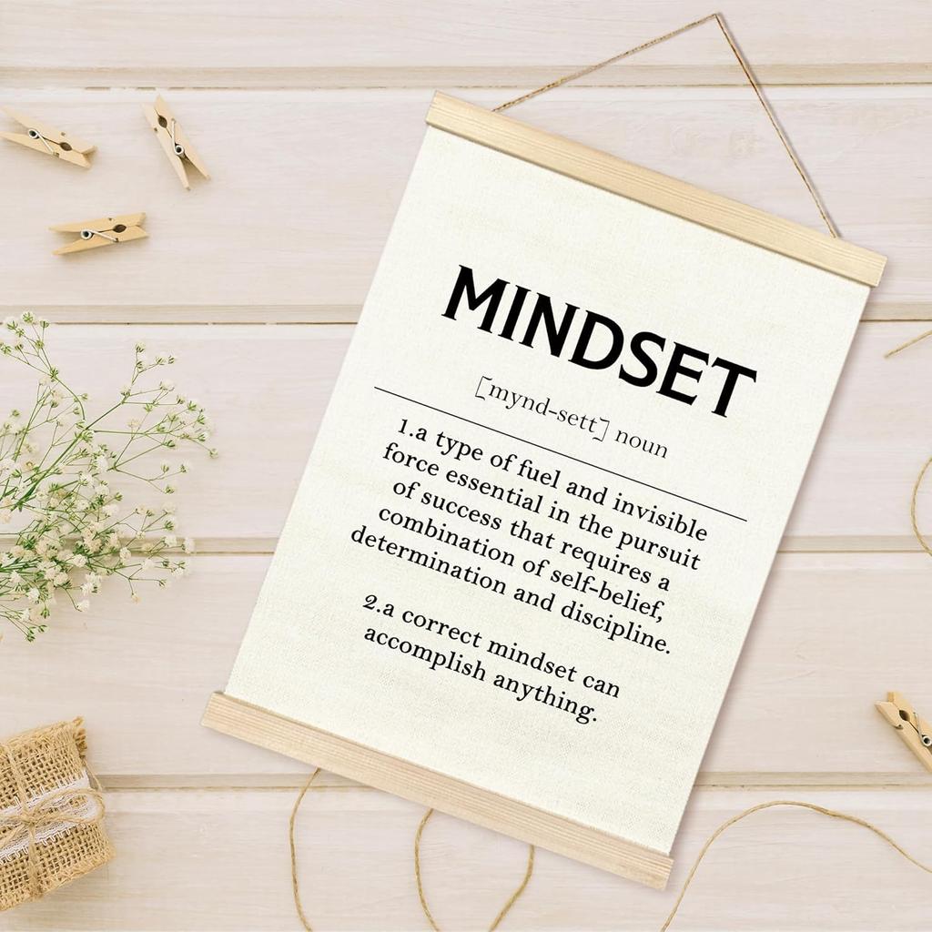 TAEDIN Mindset Motivational Definition Poster Hanger Frame, Pirational Wooden Canvas Artwork Mental Health Print Hanging Sign, Positive Quotes for