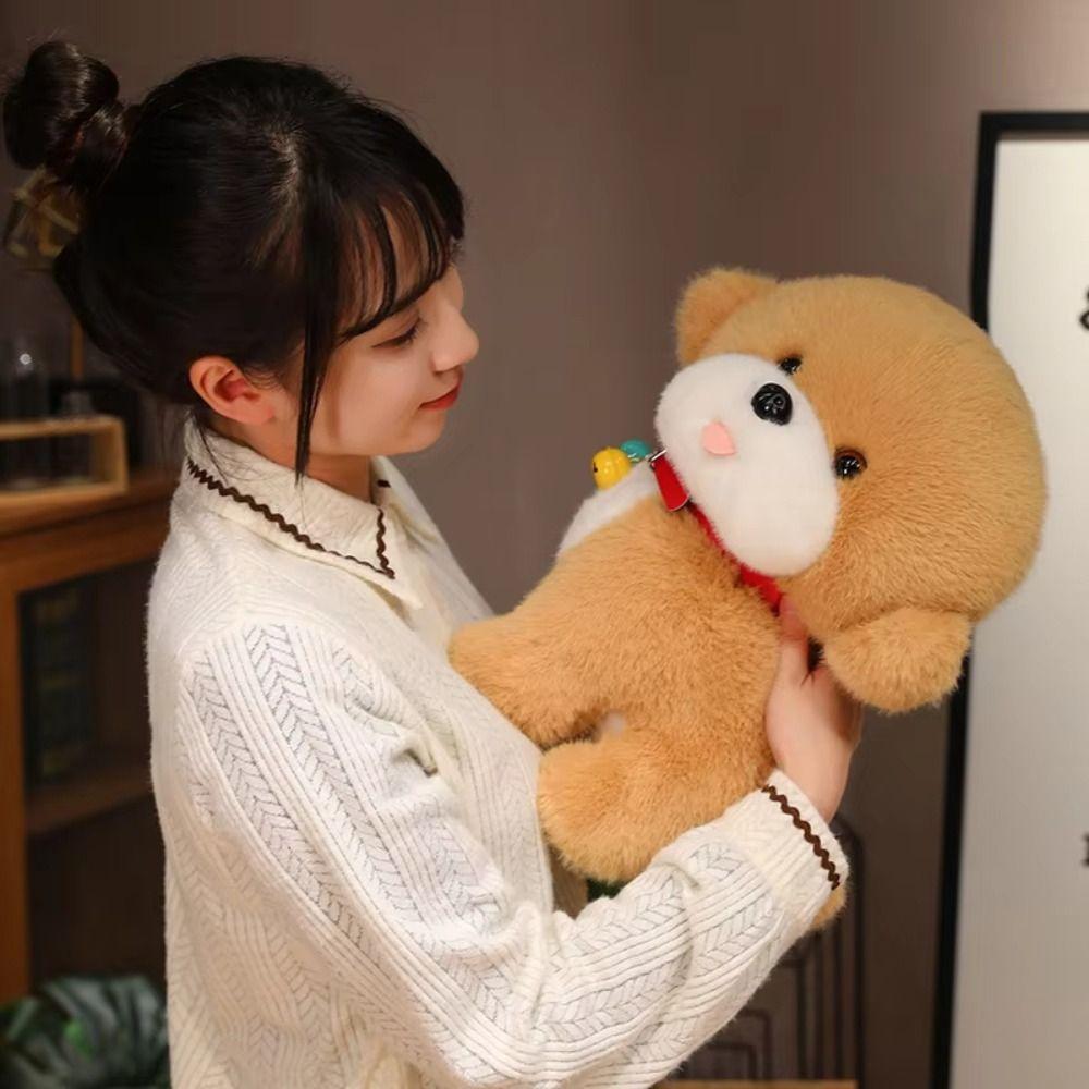 Soft Red Bell Puppy Dolls PP Cotton Stuffed Animals Puppy Doll  Kids Gifts