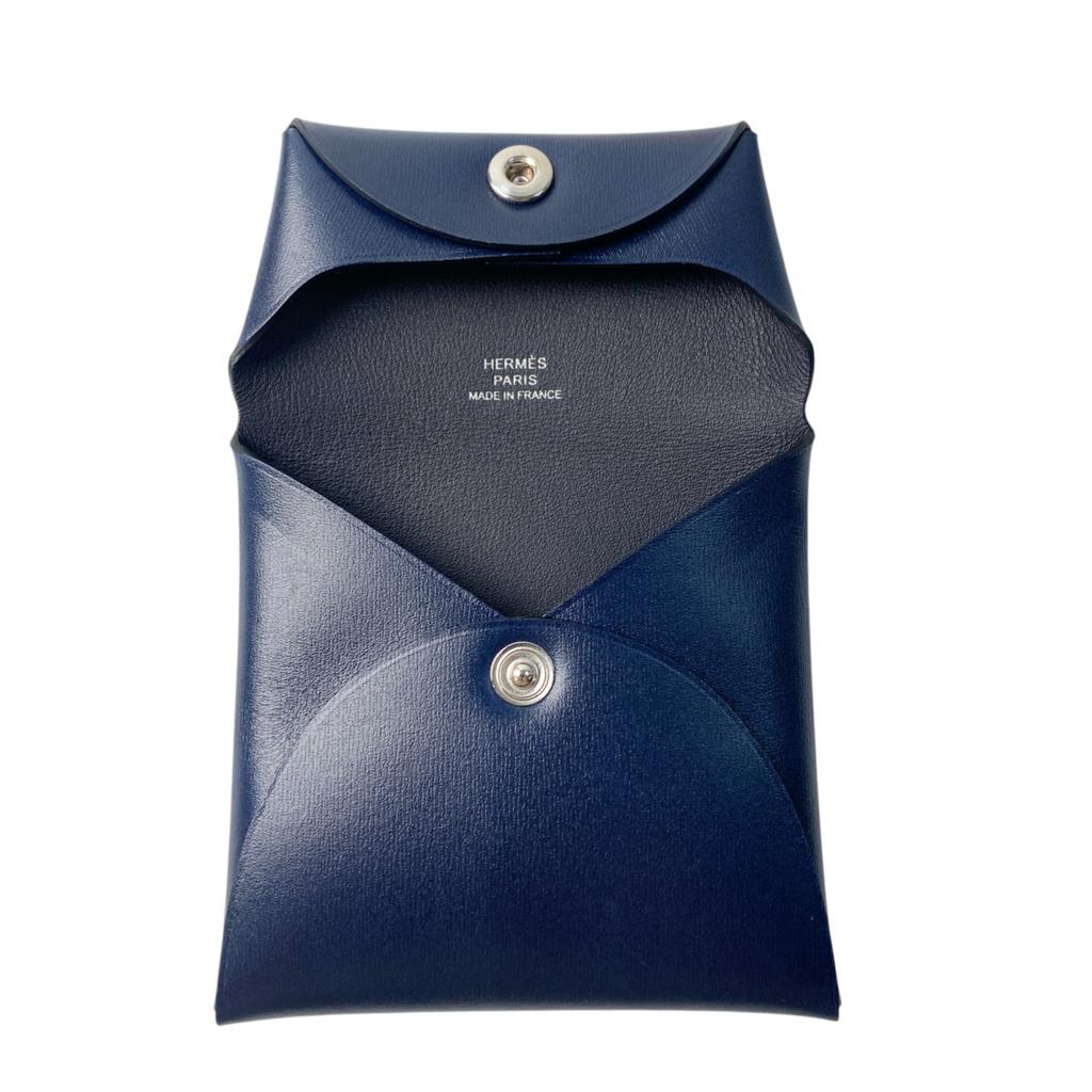 Used HERMESCoin Case Navy System Box Scarf Women