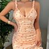 New European and American Popular INS Wind Deep V Printing Plaid Suspender Skirt, Fun Pure Desire Wind Temptation Nude Dress