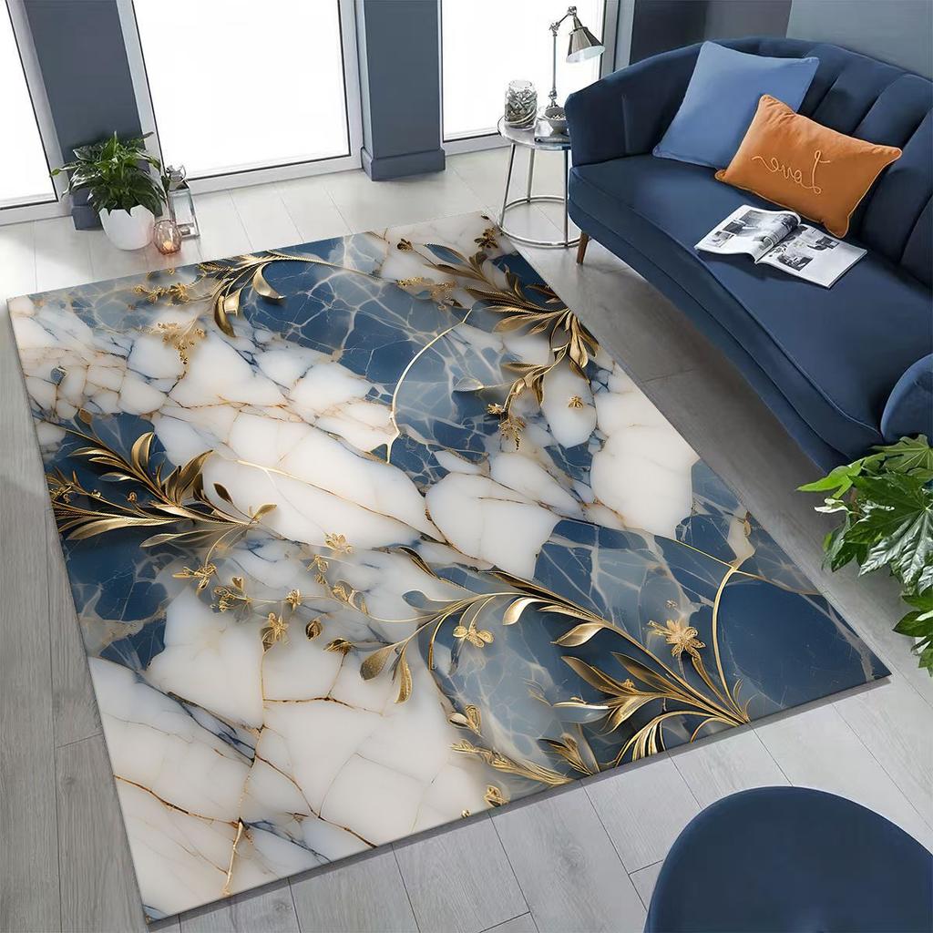 2026 Luxurious Marble Black Green Gold Colorful Stone Texture Rug for Bedroom Living Room Sofa Home Doormat Decor,Non-slip Mat