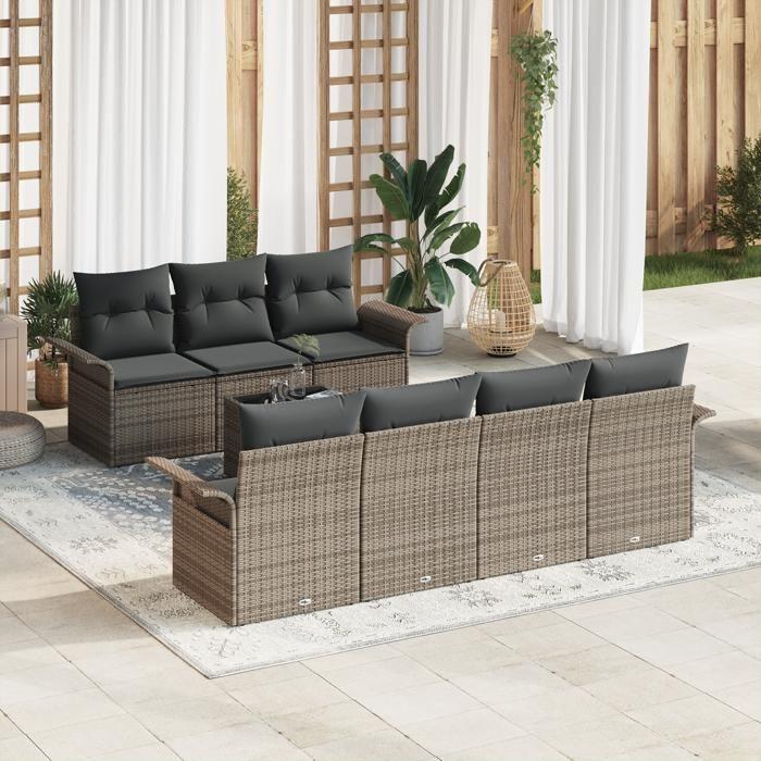 VidaXL Ensemble de Canapés de Jardin 8 Pièces avec Coussins Gris en Rattan Poly 3345269