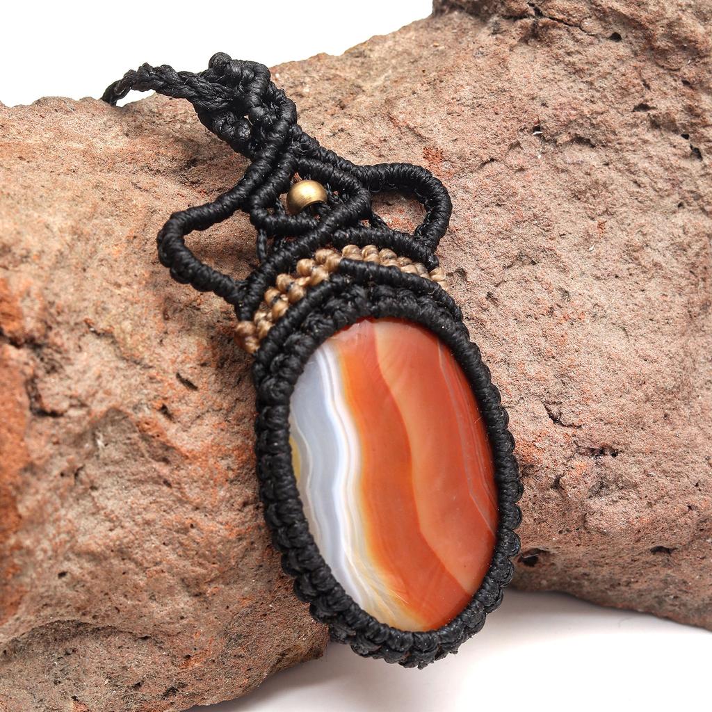 Agate Necklace Red Macrame Gemstone Beaded Macrame Necklace Stone Red Handmade