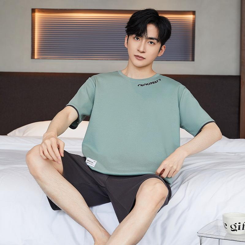 

Хлопковая ночная рубашка для мужчин с рисунком медведя из мультфильма, студенческая пижама, домашняя одежда для молодежи, полосатые топы и брюки, однотонная одежда для сна, домашняя одежда 3XL(82.5-92.5kg)