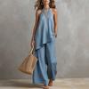 Women's Sleeveless Two Piece Set Round Neck Top and Long Skirt Casual Solid Color Outfit