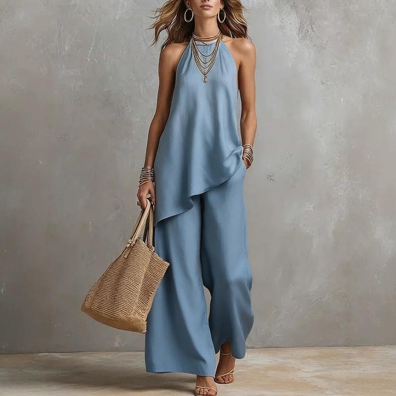 Women's Sleeveless Two Piece Set Round Neck Top and Long Skirt Casual Solid Color Outfit