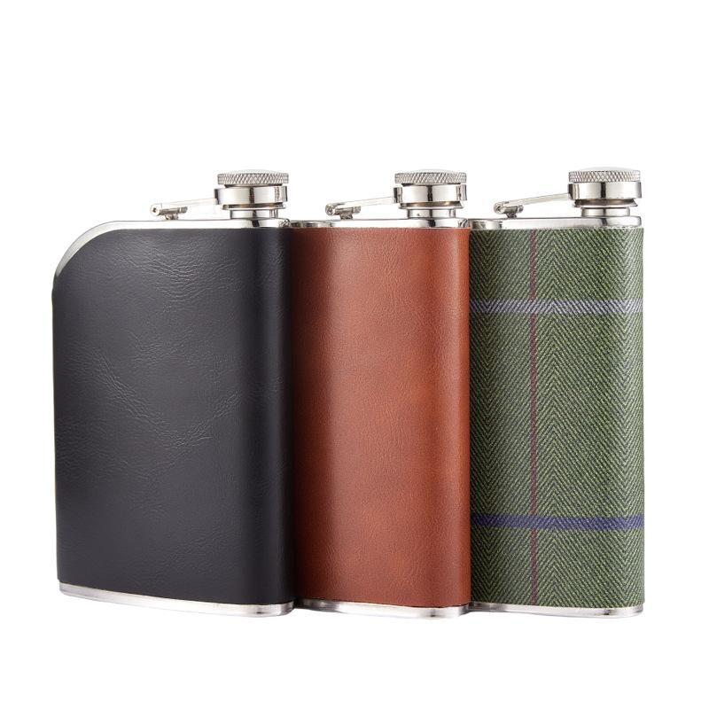 New 304 Stainless Steel Leather Wrapped 8 Oz Hip Flask High Grade Thickened Portable Outdoor Home Liquor Flask Wine Tool Gifts