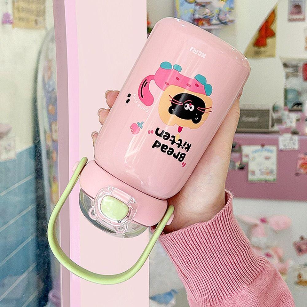 Large Capacity Vacuum Cup Double Drinking Straw Coffee Cup Cute Thermal Cup  Gift