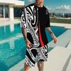 Men Grey White Vertical Thin Stripe Short Sleeve Tee And Matching Shorts Two Piece Suit