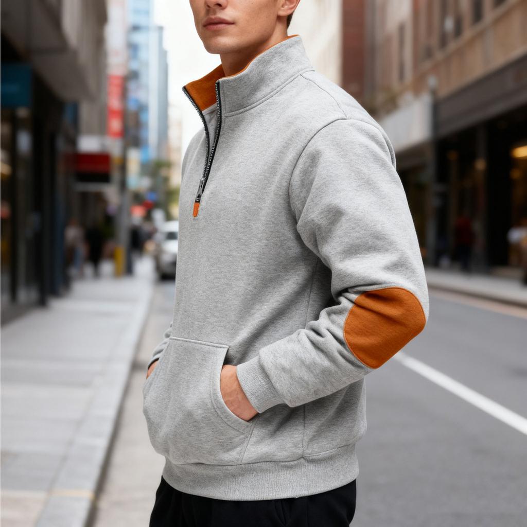 Sudadera de moda de gran tamaño para hombre Otoño/Invierno, con contraste de color, patchwork, media cremallera, forro polar, cuello alto grande