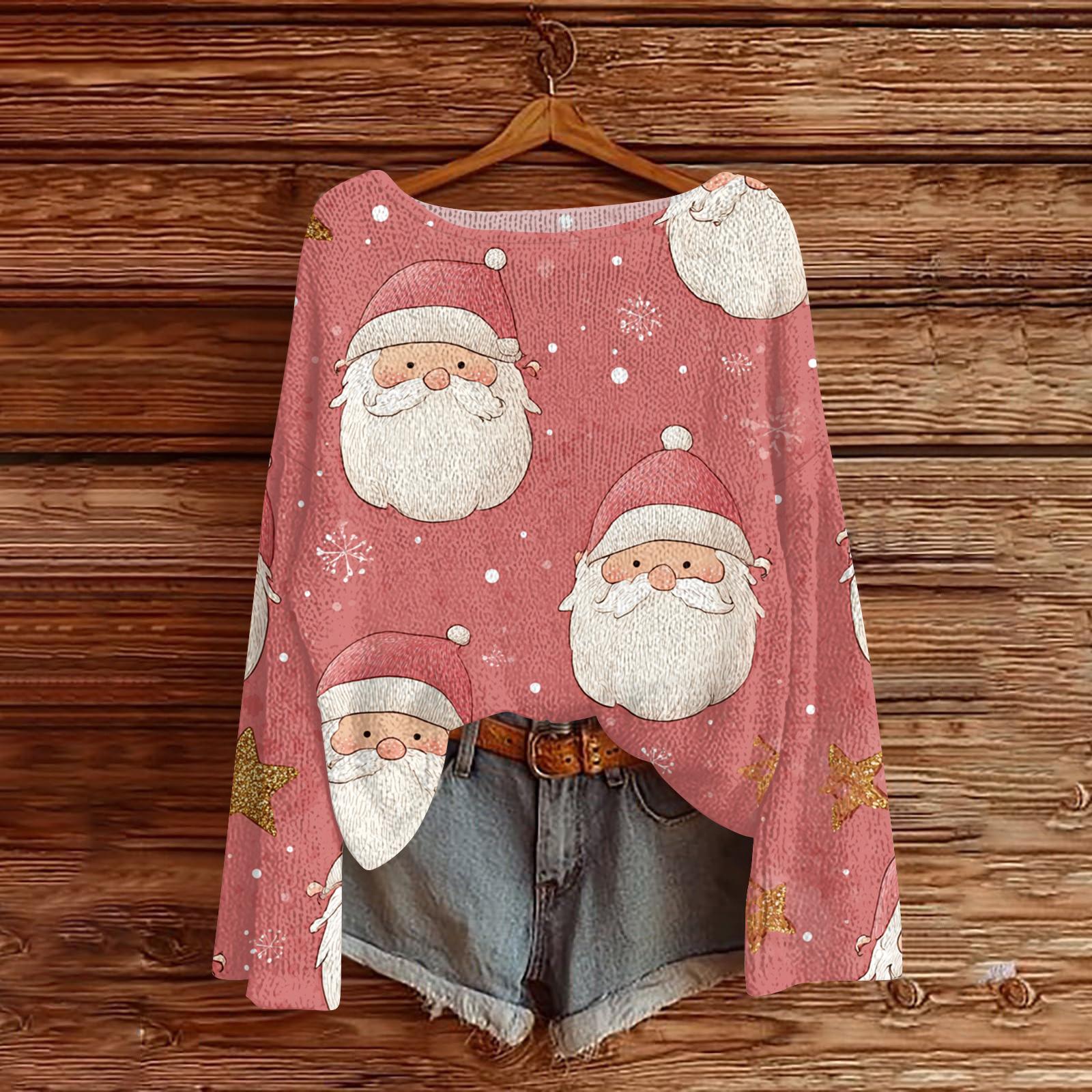 

Женский легкий свитер с круглым вырезом, повседневный вязаный пуловер с длинным рукавом и рождественским принтом XL арбуз красный