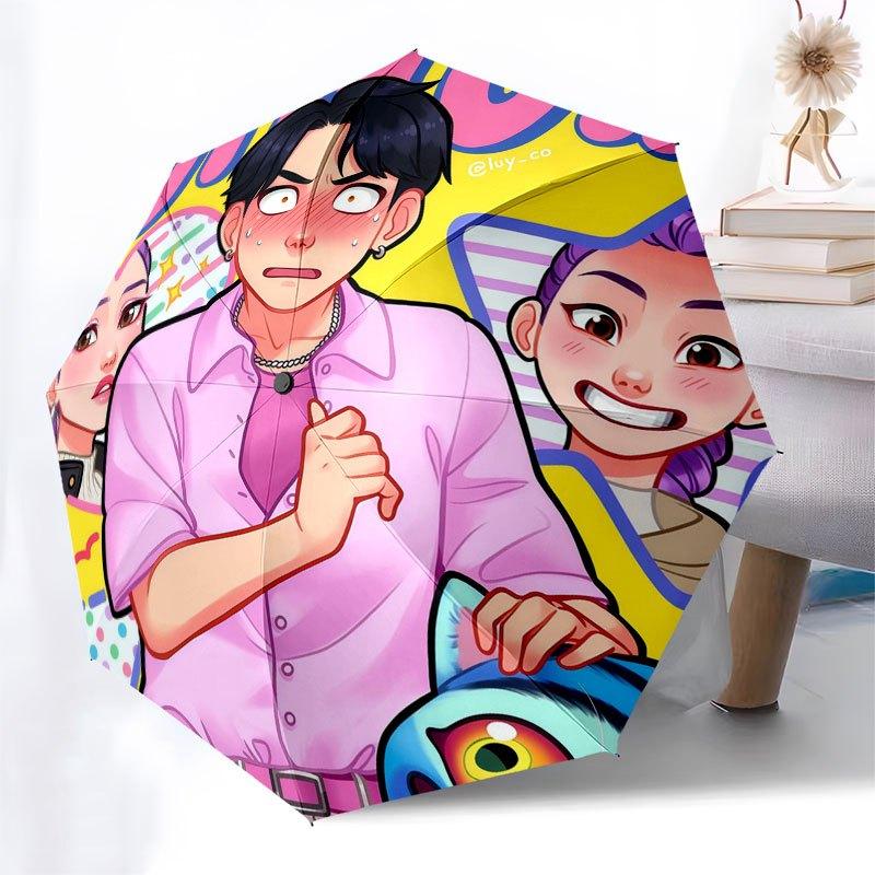 JUNIOR: Colorful Anime Character Sticker PackUmbrella with Cute Design,Portable 3-Fold Compact Umbrella for Men&Women,Valentine's Day Mother