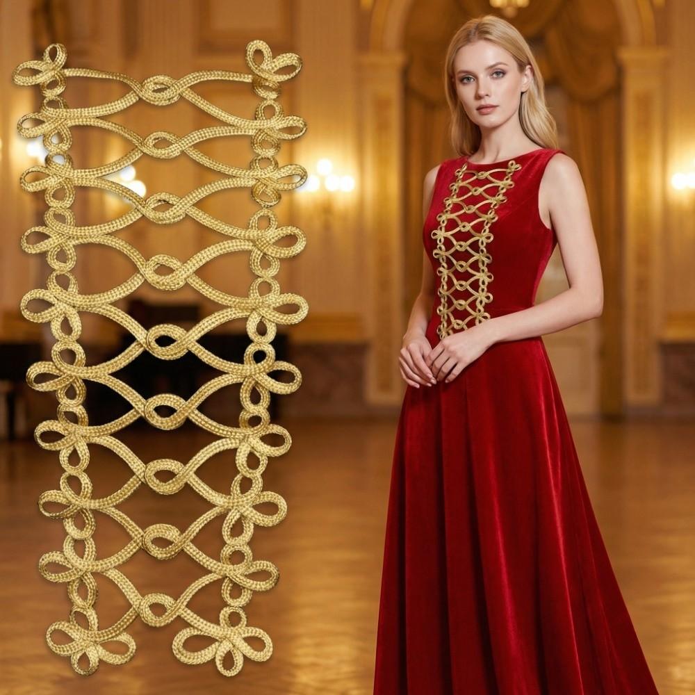 Gold Wire Costume Decorative Applique Baroque Vintage Sew on Patch Trapezoidal Multi-styles Uniform Knot Button Dance Costume
