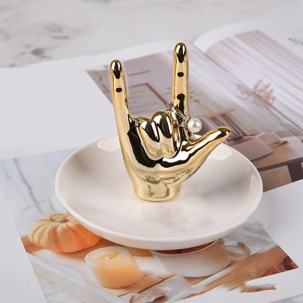 

Decorative Gesture Ring Stand Light Luxury Hand Storage Tray Ceramic Jewelry Plate Home Decor білий