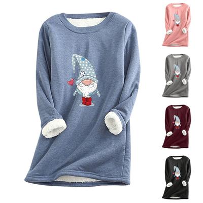 Women Christmas Thick Fleece Printing Sweatshirt Warm Underwear Top
