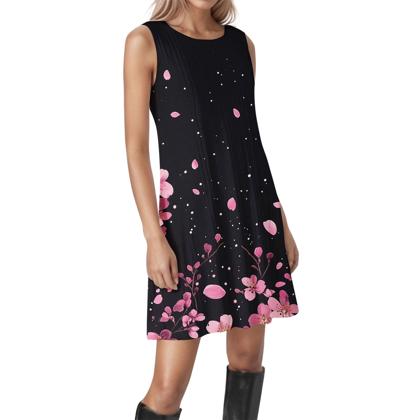 

Женские винтажные цветочные повседневные платья без рукавов с круглым вырезом и текстурой S