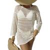 Women's Summer Knit Hollow Out Pullover Round Neck Long Sleeve Bikini Cover Up Beachwear Swimwear Dress