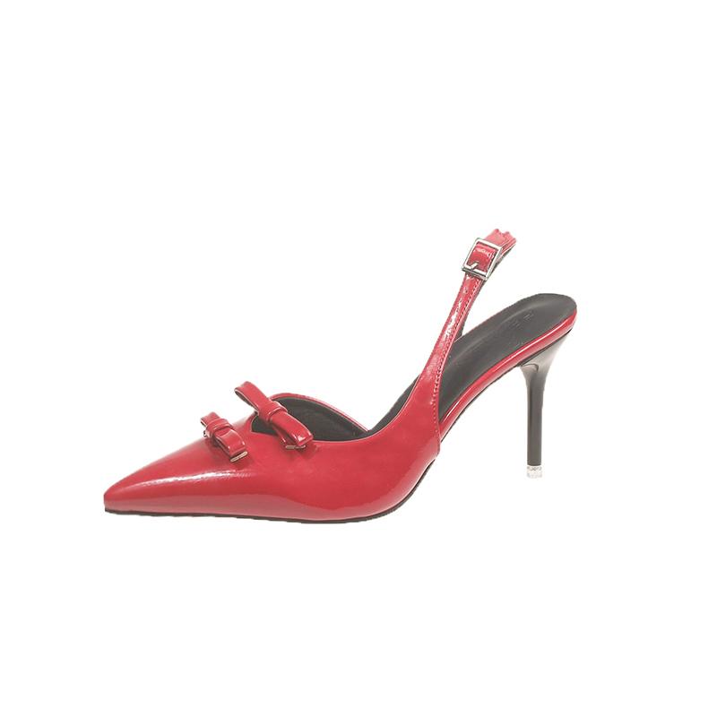 Fashion New Beaded Mesh Slingback Heels for Women Luxury Pointed Toe Heeled Pumps Office Lady Pumps Summer Stiletto Shoe Sandals 2025