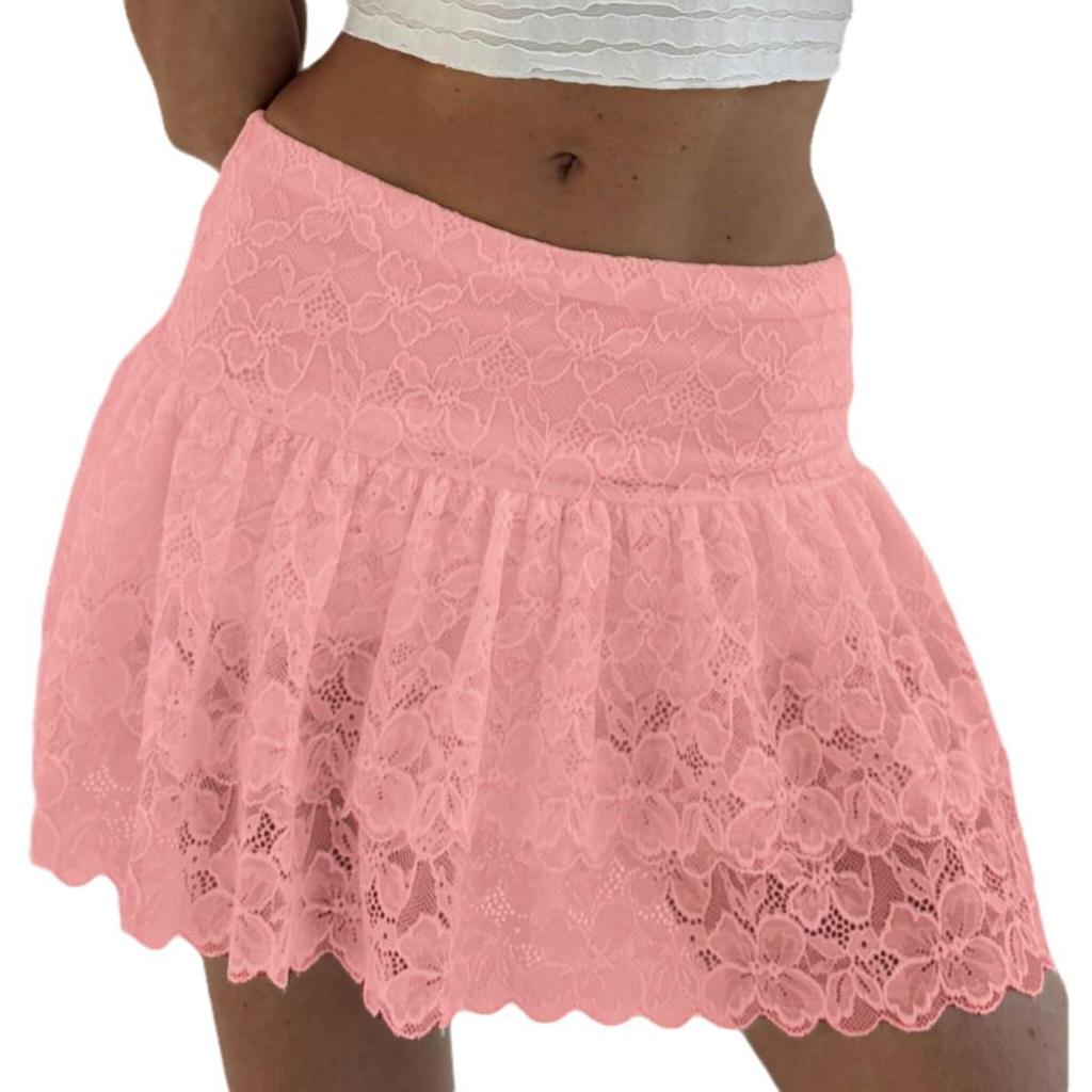 2024 European and American High Waist Lace Patchwork Ballet-Style Short Skirt