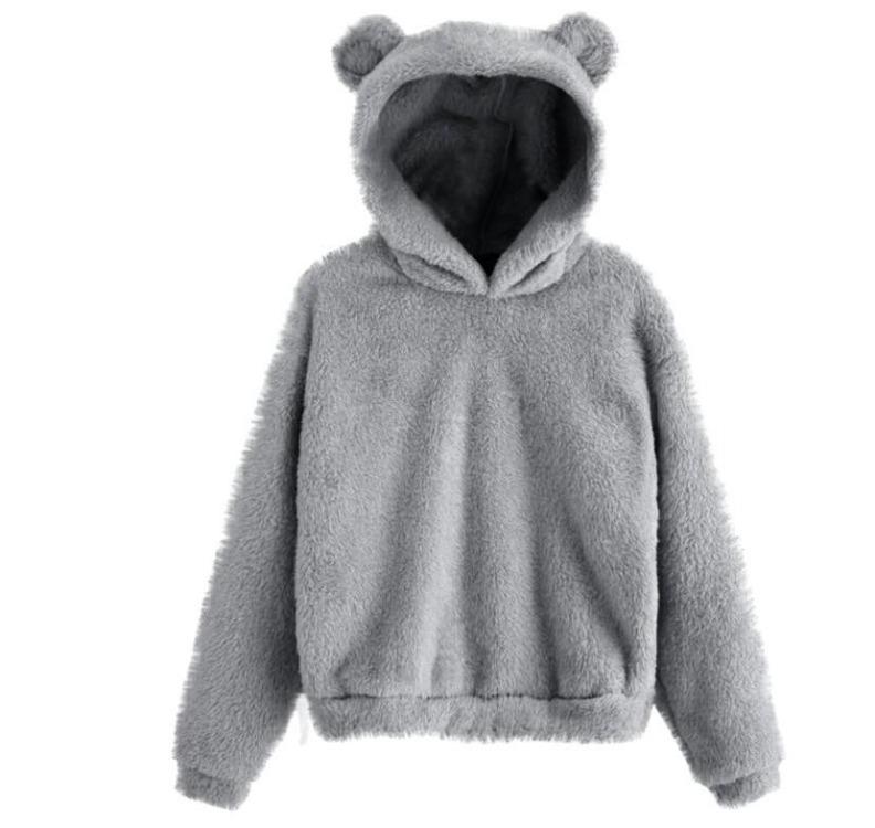 Felpa con Cappuccio Orecchie d'Orso Carine Pullover da Donna Manica Lunga Felpe in Peluche