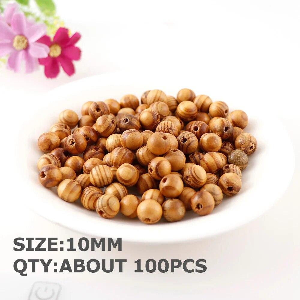Brown Stripe Pine Wood Beads With Hole Round Balls Loose Spacer Beads for Jewelry Making DIY Bracelet Accessorie