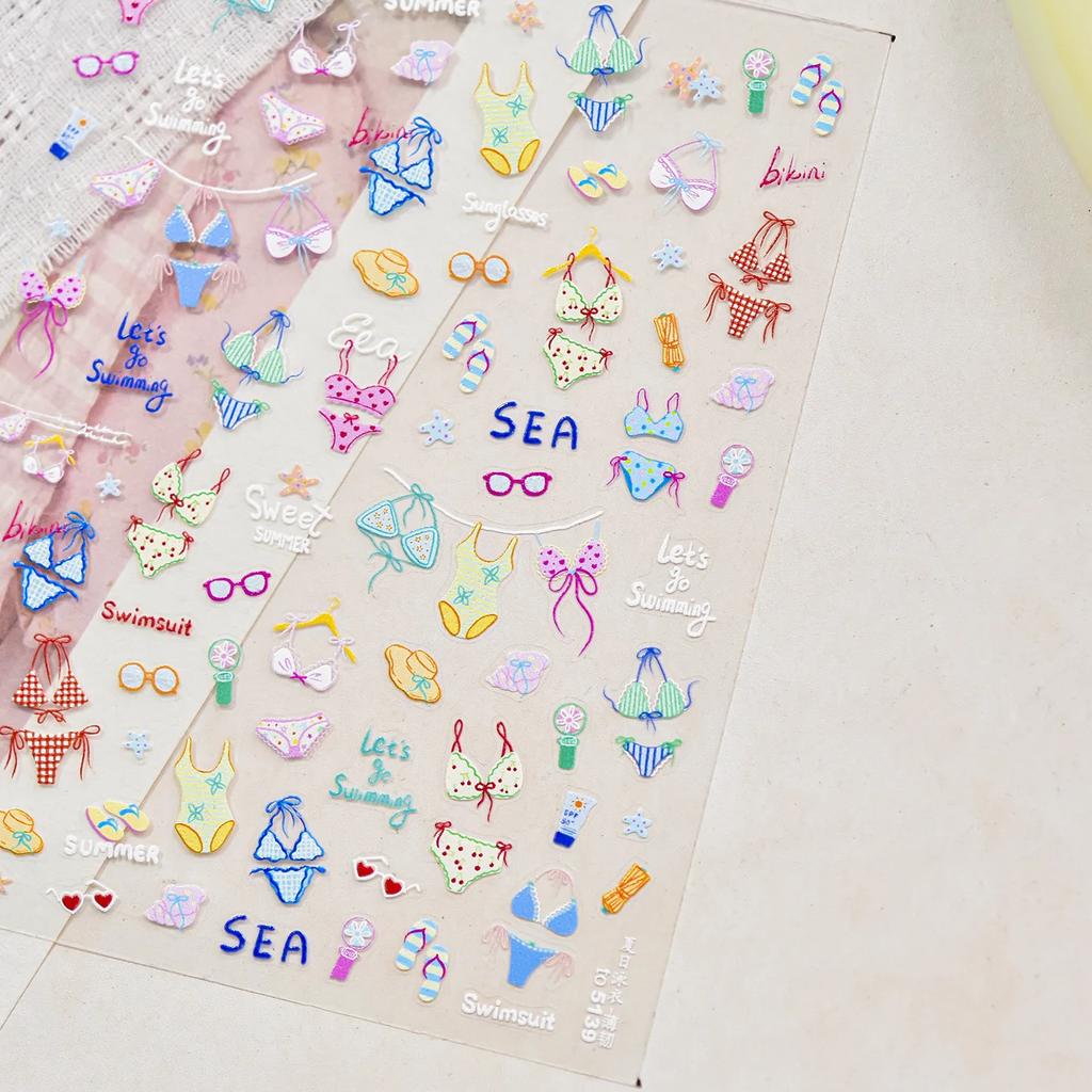 Adorable Watermelon Ice Cream 5D Nail Art Stickers Cute Bowknots Chill Ice Cubes Jelly Sweet Manicure Decal DIY