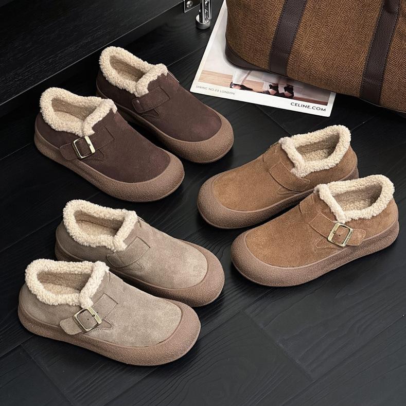 Bőr retro női őszi és téli modellek, bőr bársony vastagított meleg bolyhos cipők, platform alkalmi pamut cipők