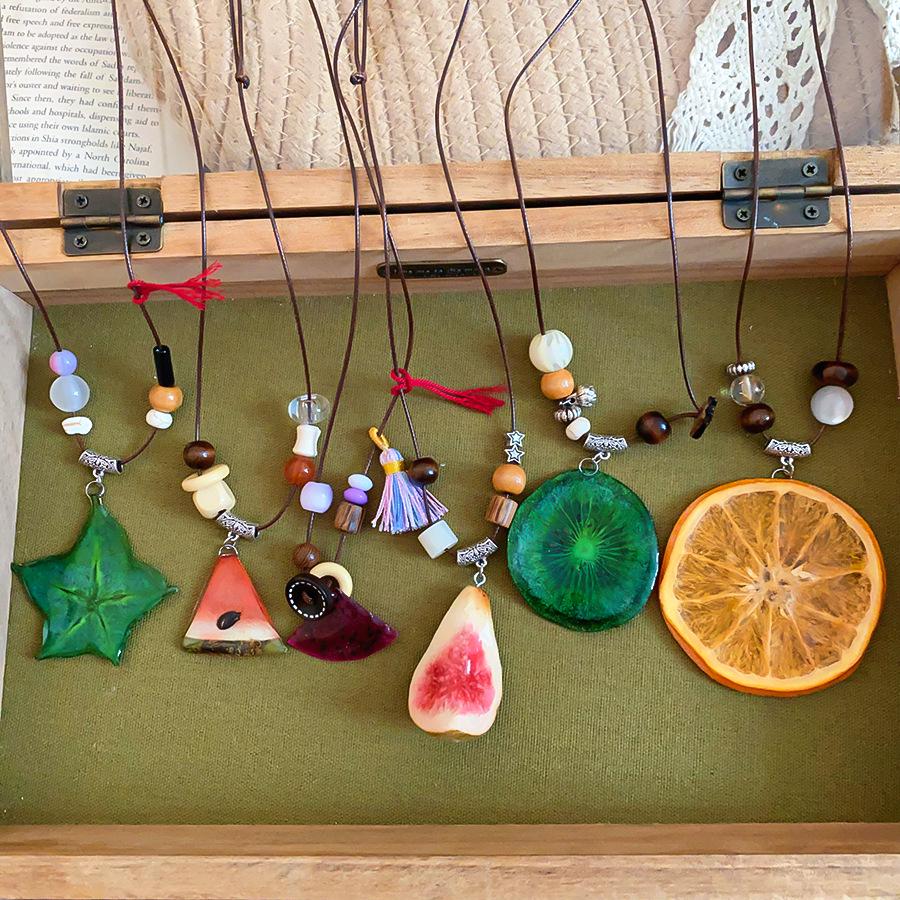 Dopamine Resin Orange Pitaya Watermelon Bead Leather Necklace - Personalized High-End Sweater Chain for Women