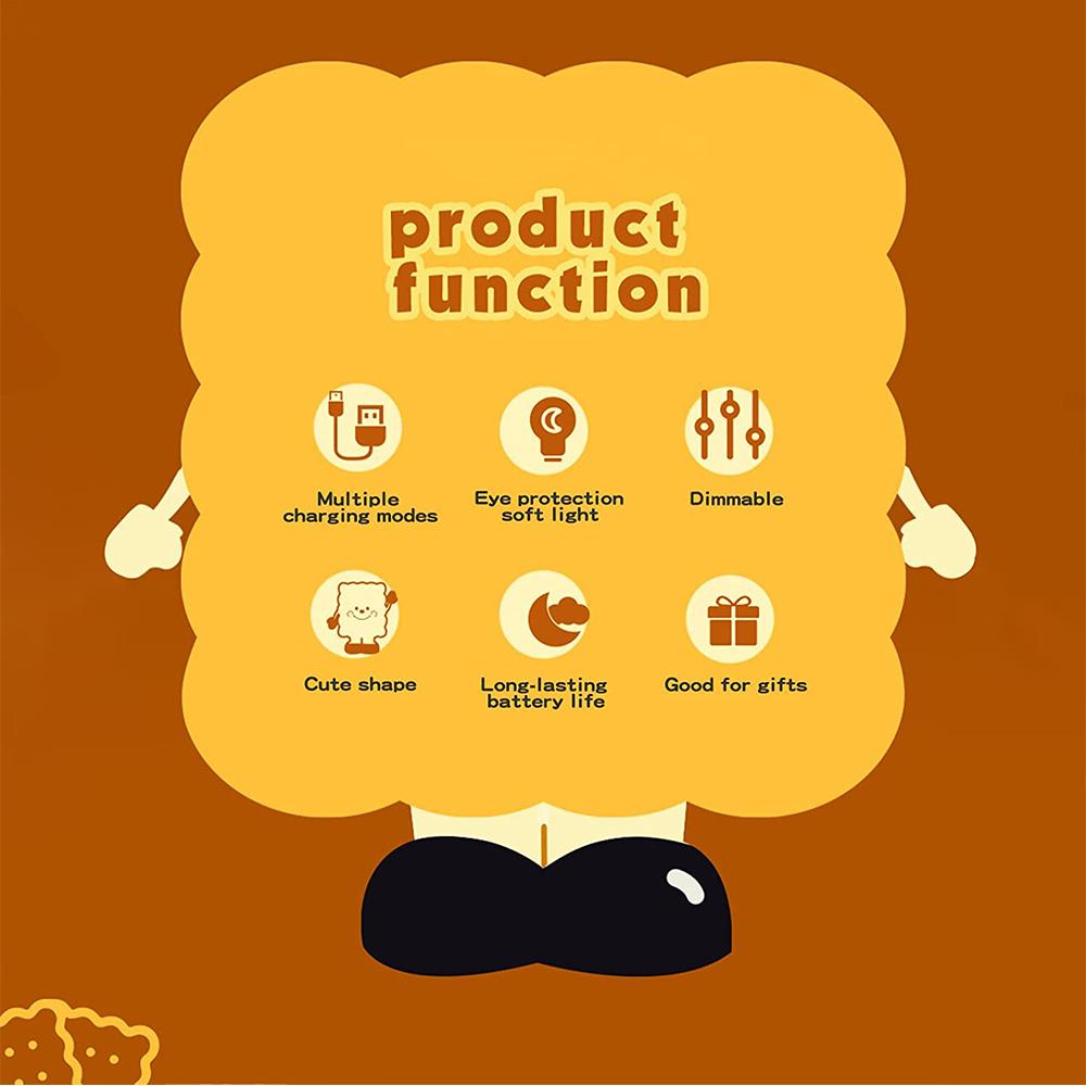 Biscuit Night Light Adjustable Brightness USB Rechargeable Led Nightlight