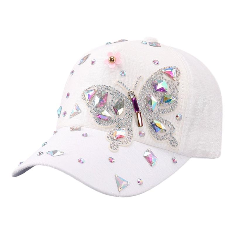 Stylish Rhinestones Baseball Hat for Women with Blingbling Butterfly Design and Sun Protective Duckbill for Everyday Wear