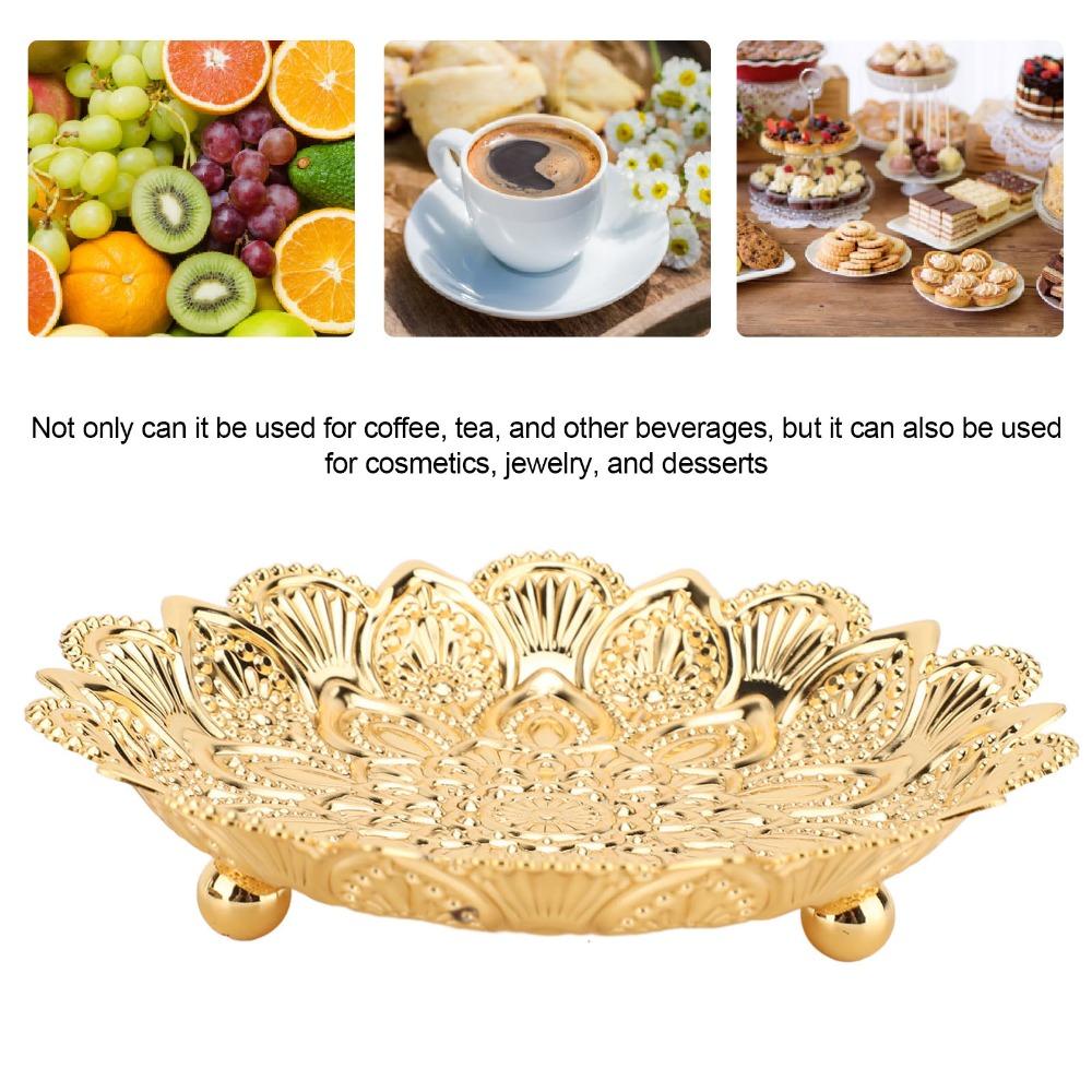 Retro Embossed Turkish Serving Tray Gold Round Flower Tray Metal Coffee Tea Tray Outdoor Use