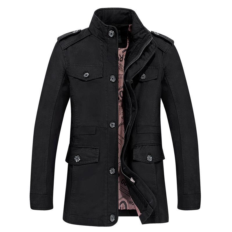 Plus Size Men's Mid-Length Spring/Autumn Windbreaker - Casual Middle-Aged Jacket