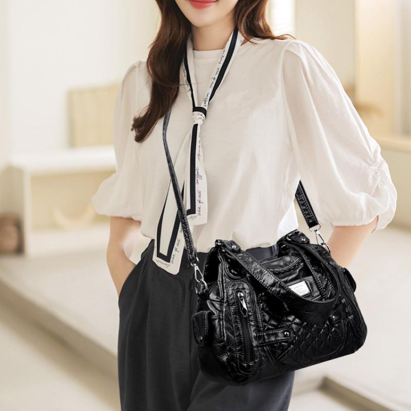 Ny Mode Casual Tote Väska Damhandväskor Mjukt Läder Axelväskor Vintage Stor Kapacitet Crossbody Väska Handväska För Damer