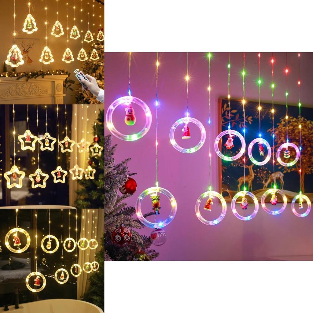 Christmas Curtain Lights Tree Star Ring Shape Led String Decor For Holiday Celebrations
