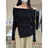 Autumn Retro One-word Shoulder Pullover Shows Thin Split Irregular New Thin Casual Knitted Sweater Top Women