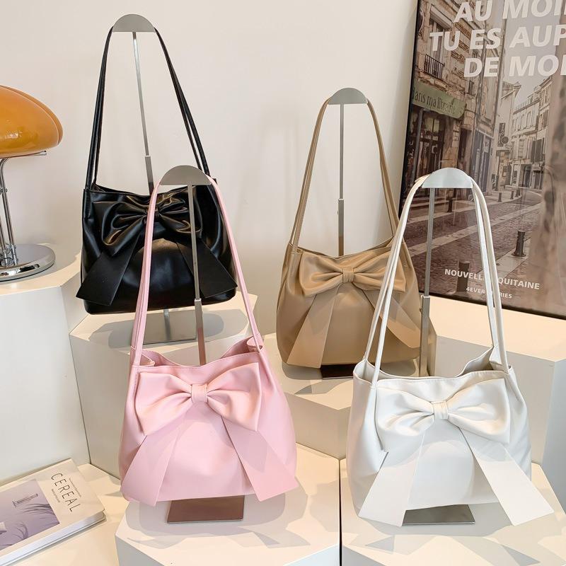 Women's Leather Bags, Sweet and Stylish Butterfly Bow Tote Bag, Solid Color Simple and Versatile Single Shoulder Handbag