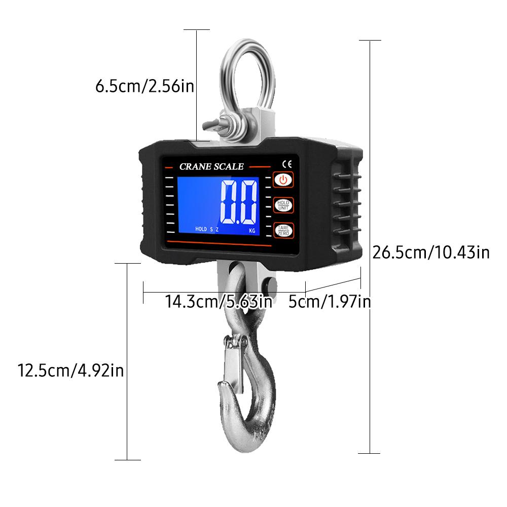 Digital Hanging Scale with Remote Control 1000kg/ 2204lbs Portable Hvy Duty Crane Scale LCD Backlight Industrial Hook Scales Unit Change/ Data Hold/ T