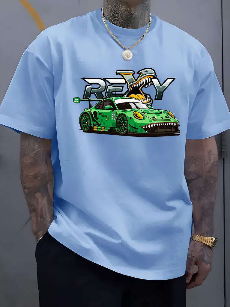 Unisex Purple Oversized Tee Rex Dino Race Car Graphic Soft Cotton Short Sleeve Crewneck Motorsport Street Summer Male Daily Tops
