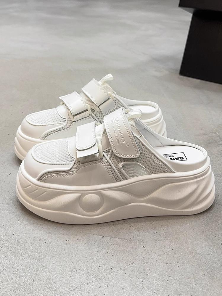 Fashion Women's Shoes Silver Loafers House Slippers Platform Pantofle Slides Soft 2025 Summer Hook & Loop Casual Leisure  Shoes Women Fe