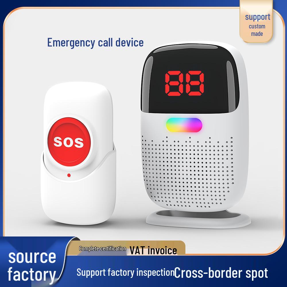 Pulsante di chiamata d'emergenza wireless impermeabile per anziani con lunga portata, ricaricabile, con funzioni lampeggianti e di vibrazione