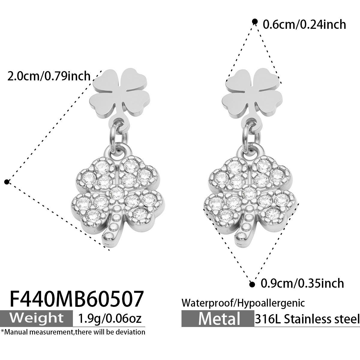 Elegant Four-Leaf Clover Zirconia Dangle Earrings in 18K Gold-Plated Stainless Steel
