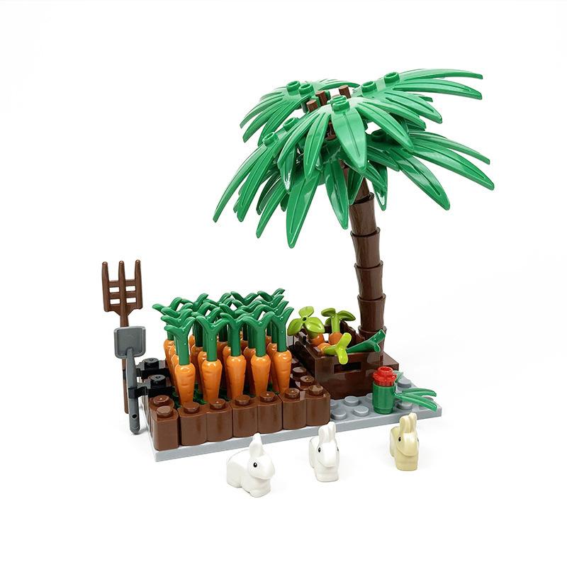 MOC City Blocchi da Costruzione Scena Accessori Fattoria Terreno di Ravanelli Gatto Struttura per Arrampicata Animali Piante Mattoncini Giocattolo Compatibile Regali S011