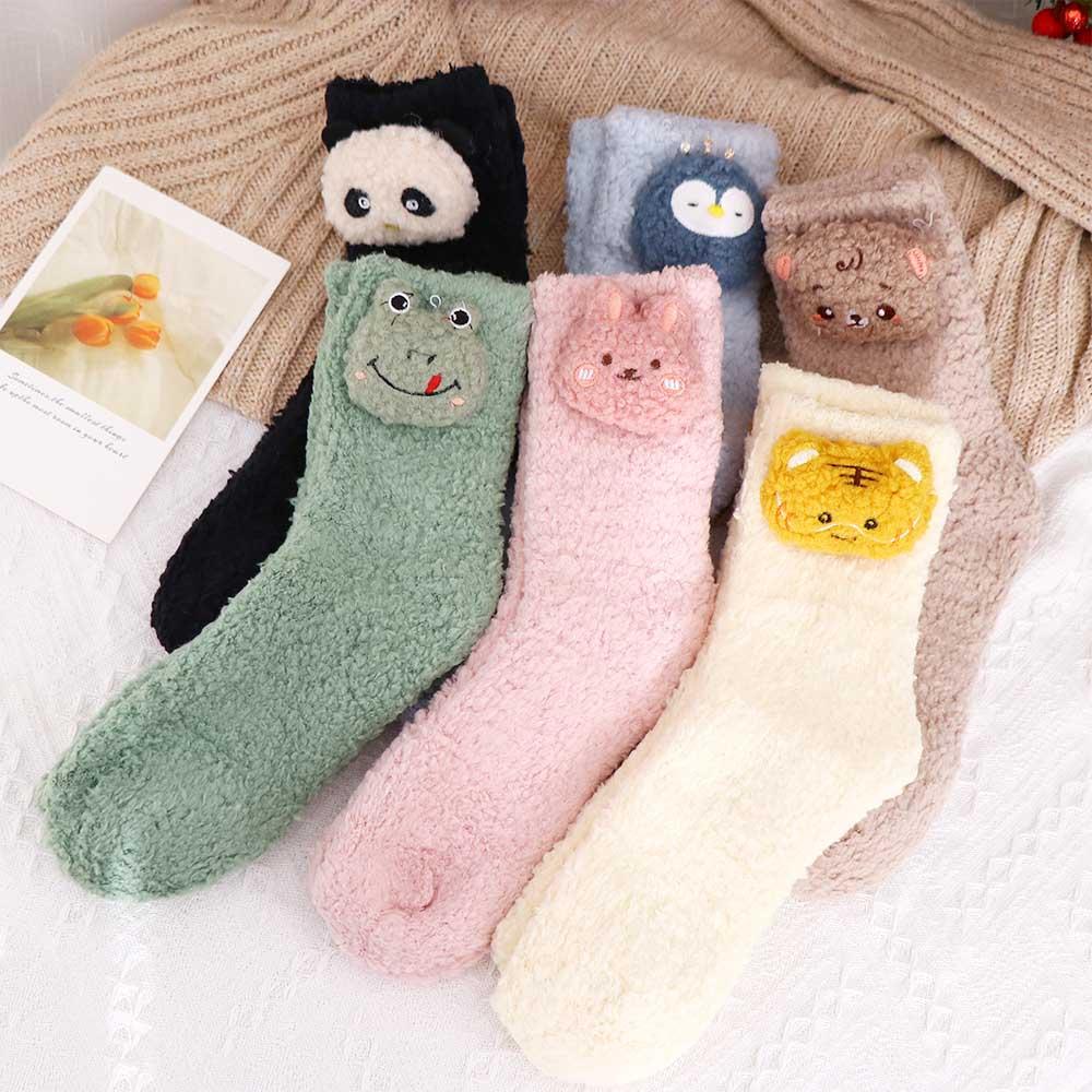 Penguin Bear Bunny Middle Tube Floor Socks Women Frog Socks Coral Fleece Socks Cartoon Hosiery